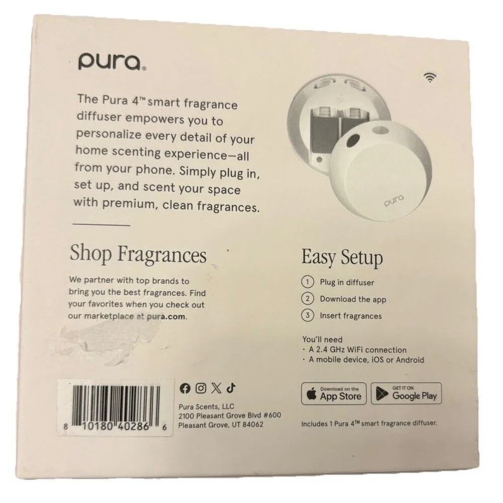 PURA Smart Fragrance Diffuser Pura 4 Electric Atomizer White Wall PlugIn